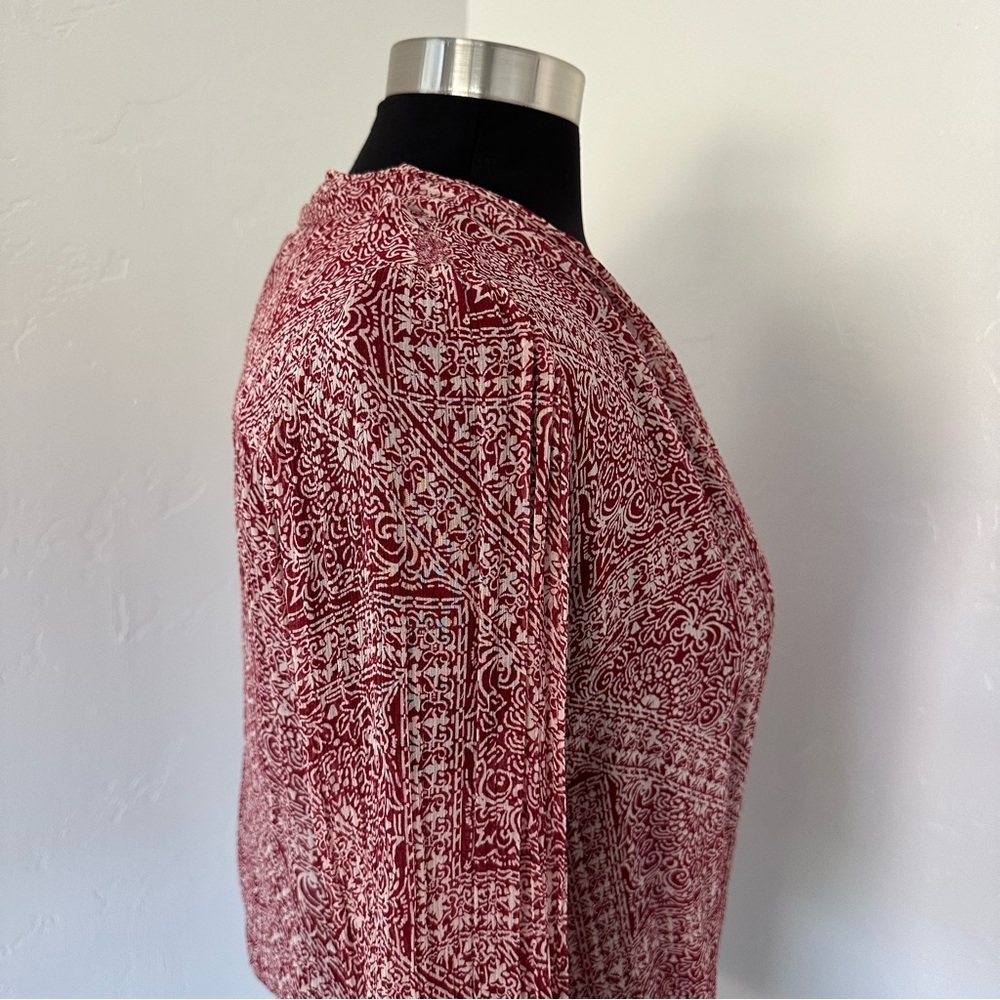 SEZANE Abélia Wrap Around Mosaic Ecru Print Burgundy Blouse Size 4 - Picture 9 of 17